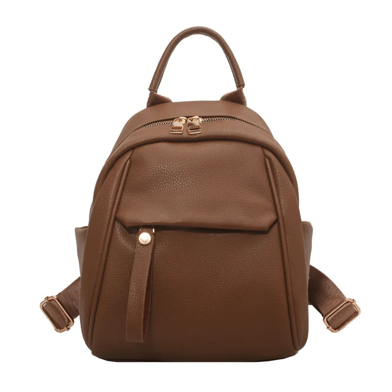 Small PU Leather Backpack Bags for Women Solid Travel Rucksack