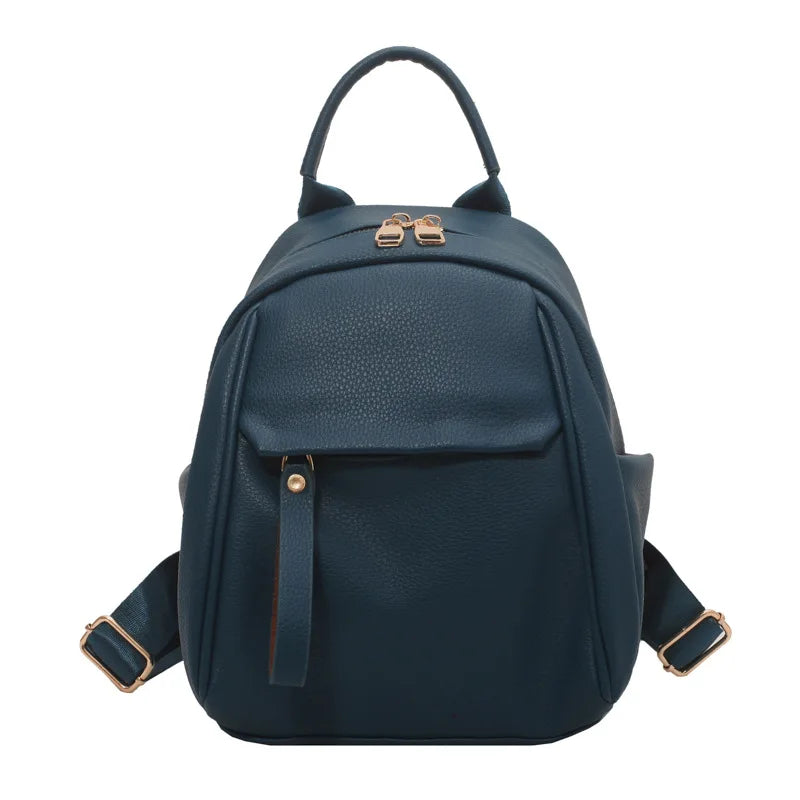 Small PU Leather Backpack Bags for Women Solid Travel Rucksack