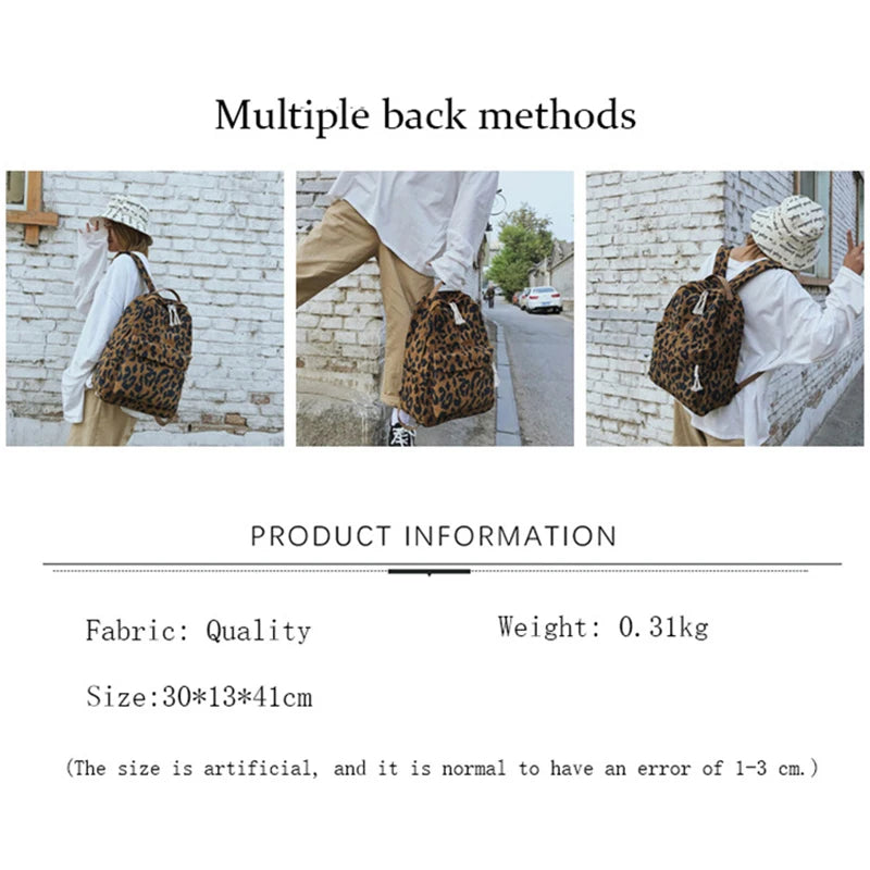 Leopard Print Backpack Handbag Corduroy Lady Schoolgirls Sac A Dos