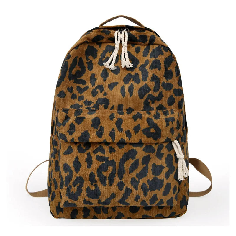 Leopard Print Backpack Handbag Corduroy Lady Schoolgirls Sac A Dos