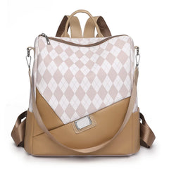 Leather Women Backpack Anti-theft PU Ladies School Bag Plaid Bookbag