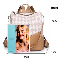 Leather Women Backpack Anti-theft PU Ladies School Bag Plaid Bookbag