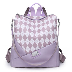 Leather Women Backpack Anti-theft PU Ladies School Bag Plaid Bookbag