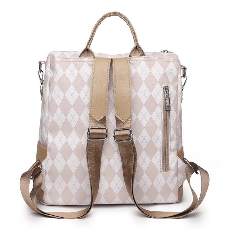Leather Women Backpack Anti-theft PU Ladies School Bag Plaid Bookbag