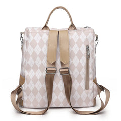 Leather Women Backpack Anti-theft PU Ladies School Bag Plaid Bookbag
