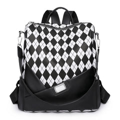 Leather Women Backpack Anti-theft PU Ladies School Bag Plaid Bookbag