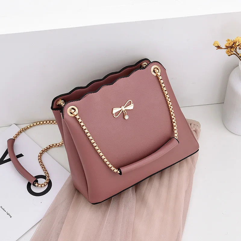 Leisure PU Leather Bow Women Shoulder Bag Solid Satchels Female Crossbody Bag