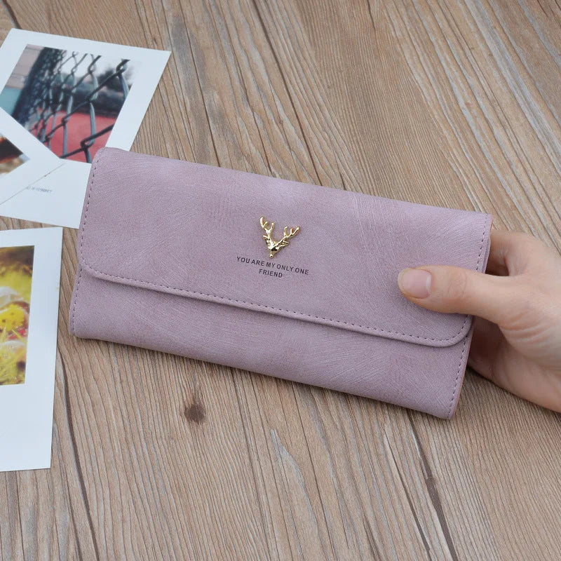 Women's Long Solid Covered Purses Soft Wallet PU Clutch Bag