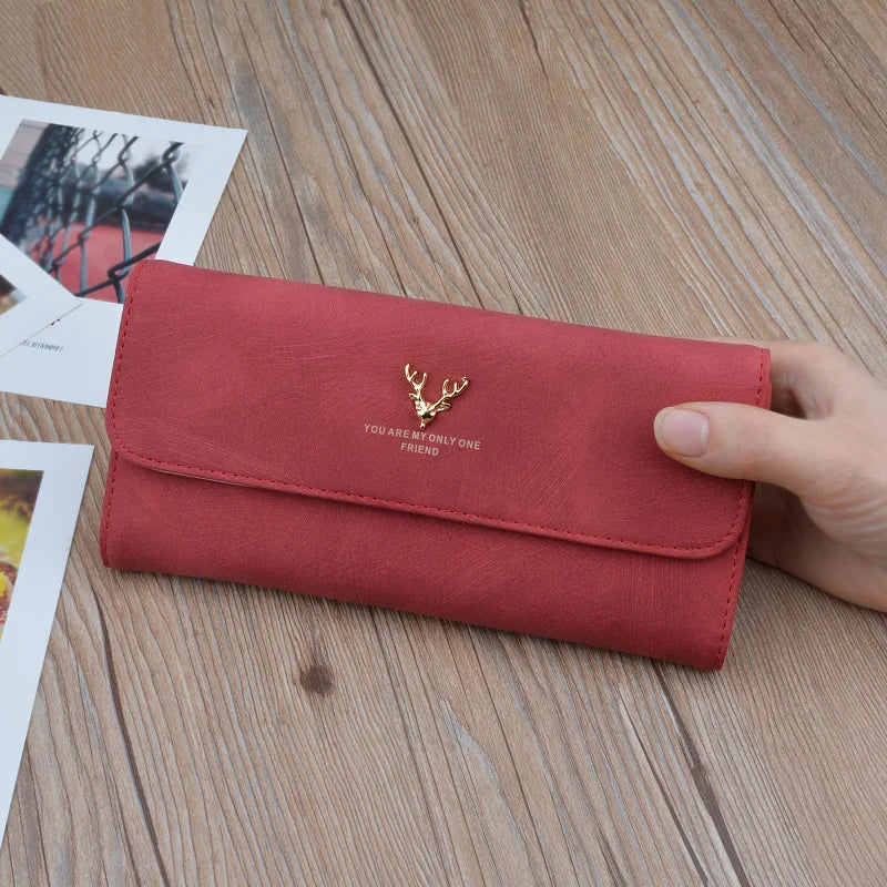 Women's Long Solid Covered Purses Soft Wallet PU Clutch Bag