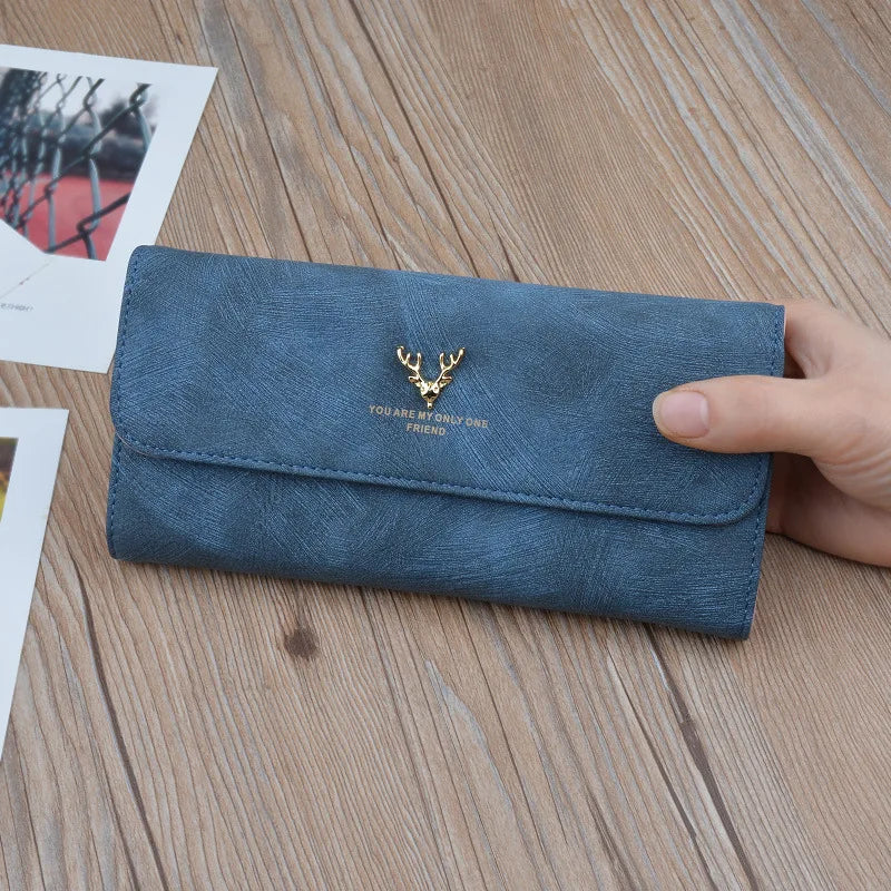 Women's Long Solid Covered Purses Soft Wallet PU Clutch Bag