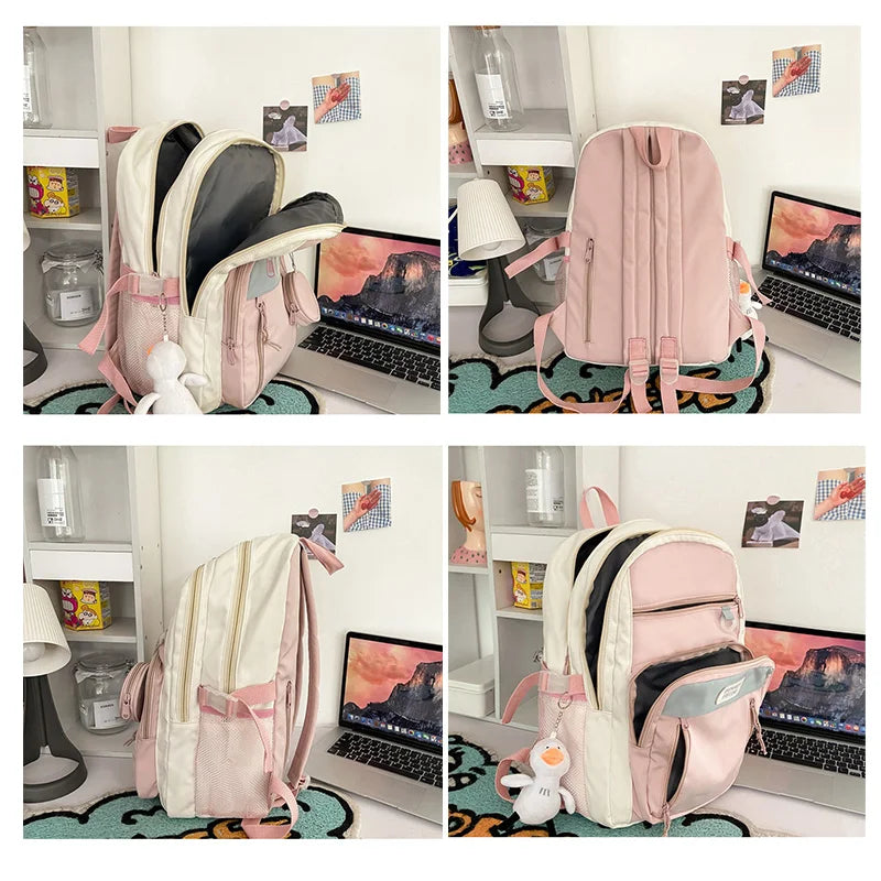 Preppy Style Nylon Women Backpack Collage Student Schoolbags