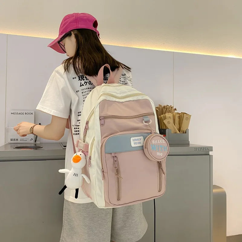 Preppy Style Nylon Women Backpack Collage Student Schoolbags