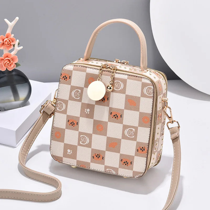 Summer PU Leather Women Shoulder Bag Plaid Female Crossbody Bag