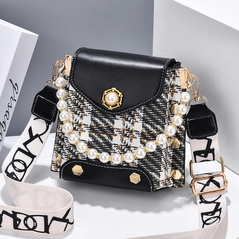 Summer Patchwork Women Shoulder Bag PU Leather Female Beading Pendant Crossbody