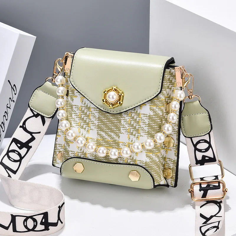 Summer Patchwork Women Shoulder Bag PU Leather Female Beading Pendant Crossbody
