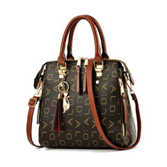 Women Crossbody Bag Letter Print Tassel Totes PU Leather Shoulder Bag
