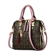 Women Crossbody Bag Letter Print Tassel Totes PU Leather Shoulder Bag