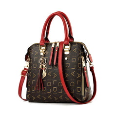 Women Crossbody Bag Letter Print Tassel Totes PU Leather Shoulder Bag