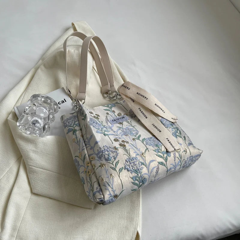 Embroidered Canvas Crossbody Bag Women Large Tote Shoulder Bag