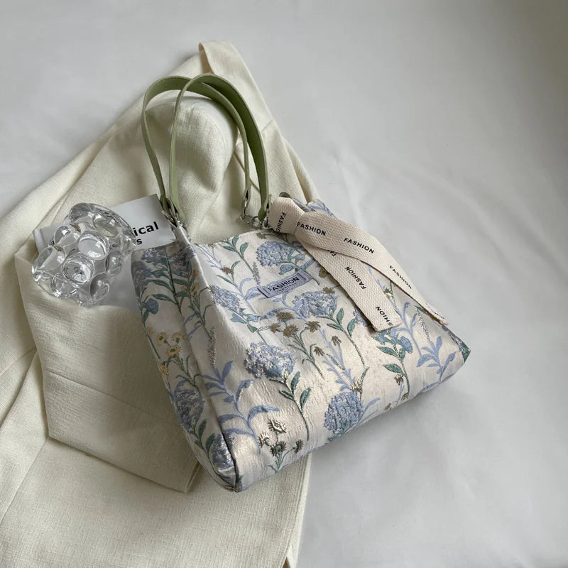 Embroidered Canvas Crossbody Bag Women Large Tote Shoulder Bag