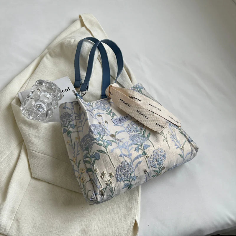 Embroidered Canvas Crossbody Bag Women Large Tote Shoulder Bag