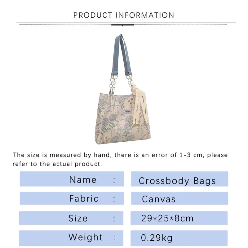 Embroidered Canvas Crossbody Bag Women Large Tote Shoulder Bag