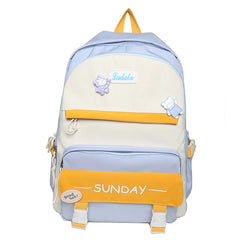 Panelled Women Backpack Nylon College Students Shoulder Bag Preppy Female