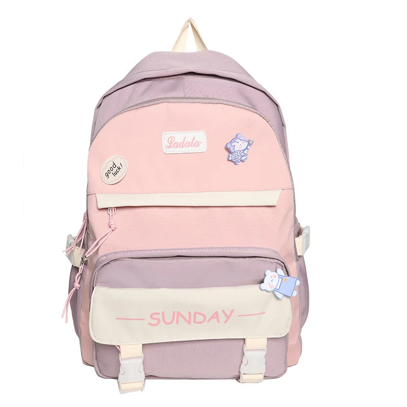 Panelled Women Backpack Nylon College Students Shoulder Bag Preppy Female