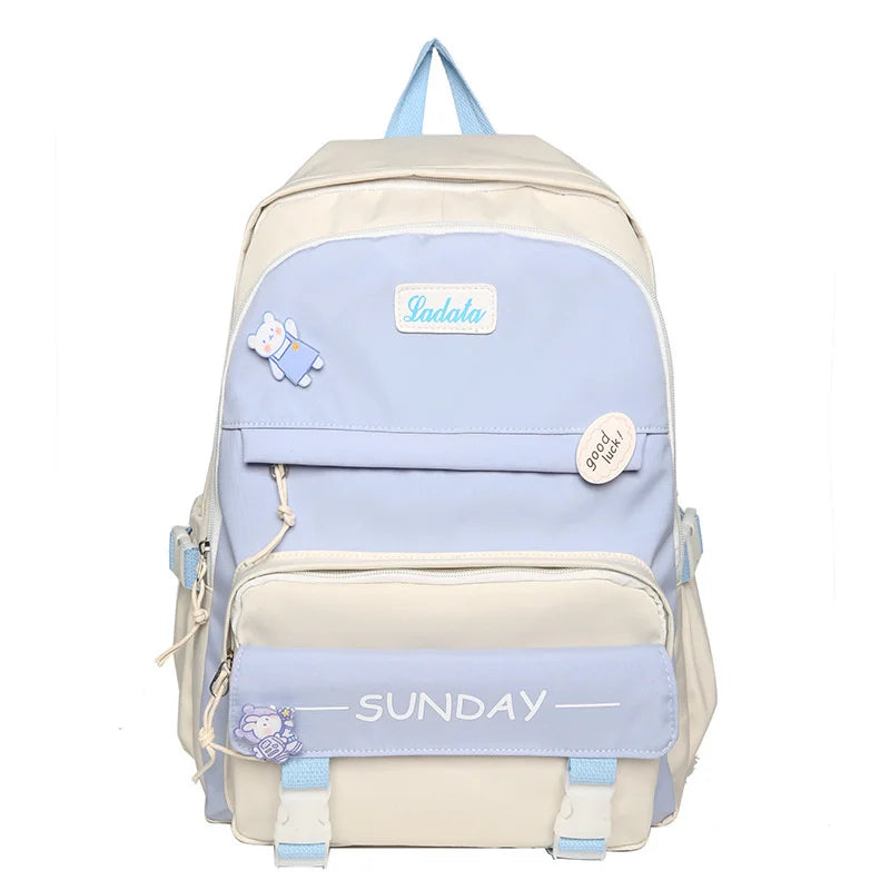 Panelled Women Backpack Nylon College Students Shoulder Bag Preppy Female
