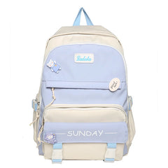 Panelled Women Backpack Nylon College Students Shoulder Bag Preppy Female