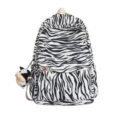 Striped Women Backpack Campus Students Schoolbag Female Cartoon Cow Print Daypac