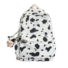 Striped Women Backpack Campus Students Schoolbag Female Cartoon Cow Print Daypac