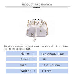 Flower Embroidery Leather PU Bucket Bag Crossbody Chain Shoulder Bag