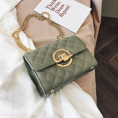 Women's Leather Crossbody Bag Metal Buckle Chain Handbag