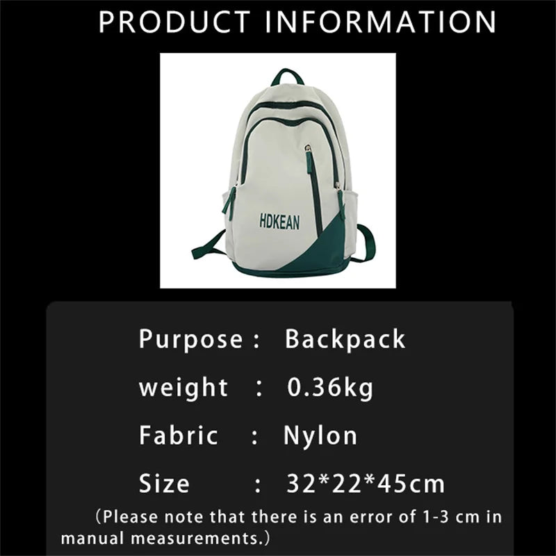 Teenage Girls Nylon Backpack College Students Bookbag Zipper Bag