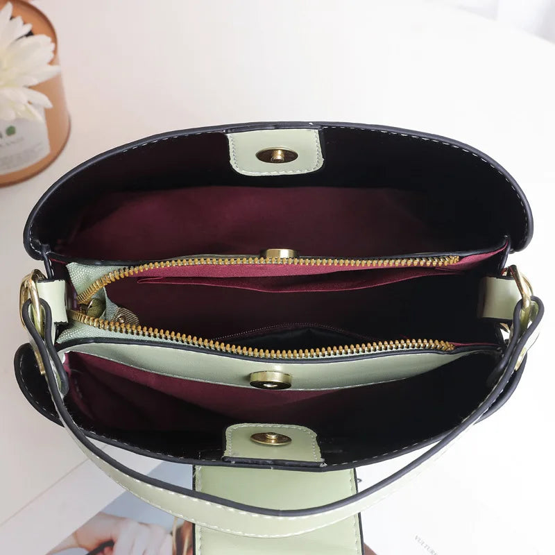 PU Leather Shoulder Bag for Women Bucket Crossbody Bag