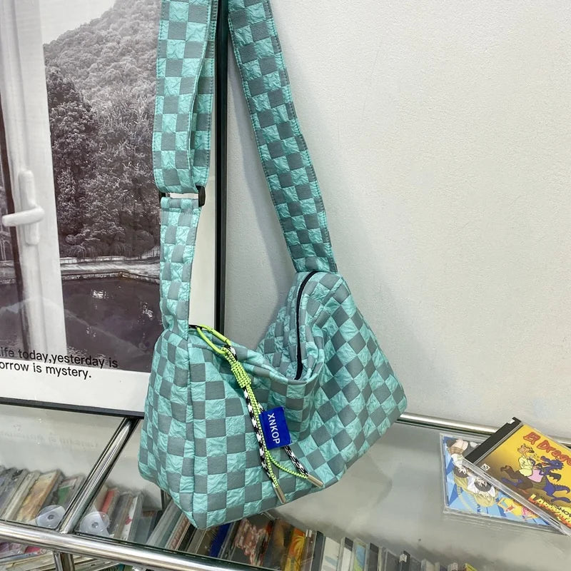 Plaid Woman Shoulders Bag Nylon Messenger Bags Ladies Satchel for Class