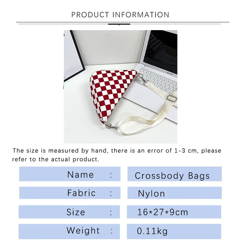 Plaid Crossbody Bag Women Sport Female Shoulder Bags Nylon Triangle Satchel