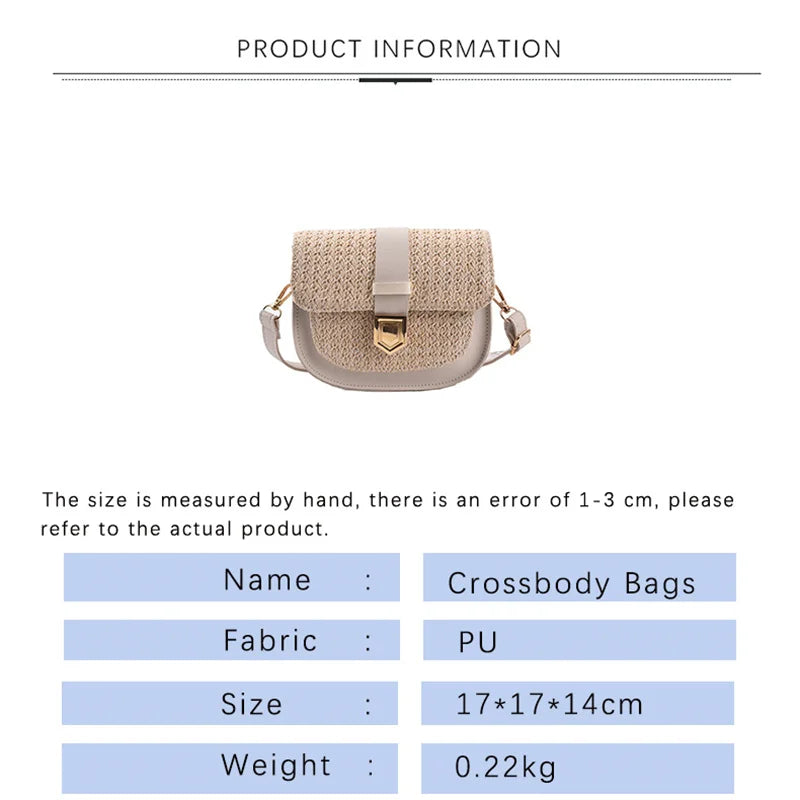 Straw Ladies Shoulder Bag High-Quality Metal Buckle Crossbody Bag Female