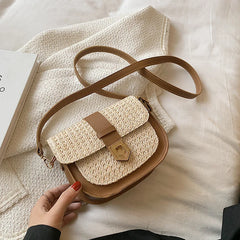 Straw Ladies Shoulder Bag High-Quality Metal Buckle Crossbody Bag Female