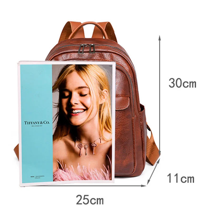 Vintage Ladies Leather Backpack Women PU School Bags for Collage Students Girls