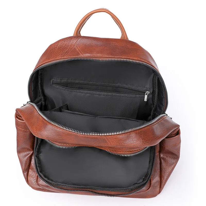 Vintage Ladies Leather Backpack Women PU School Bags for Collage Students Girls