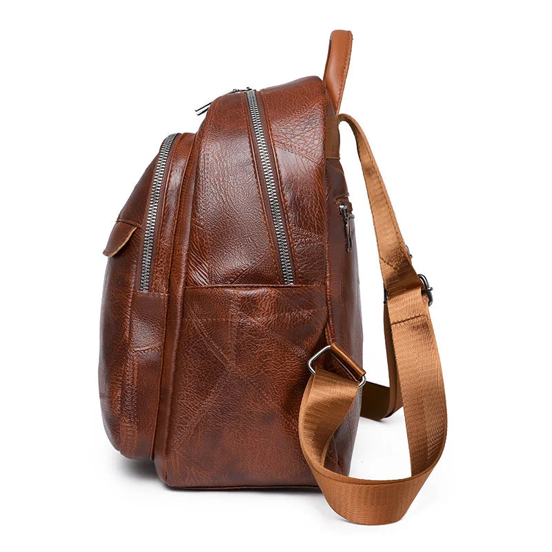 Vintage Ladies Leather Backpack Women PU School Bags for Collage Students Girls