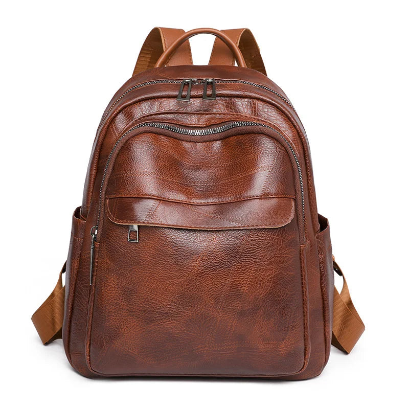 Vintage Ladies Leather Backpack Women PU School Bags for Collage Students Girls