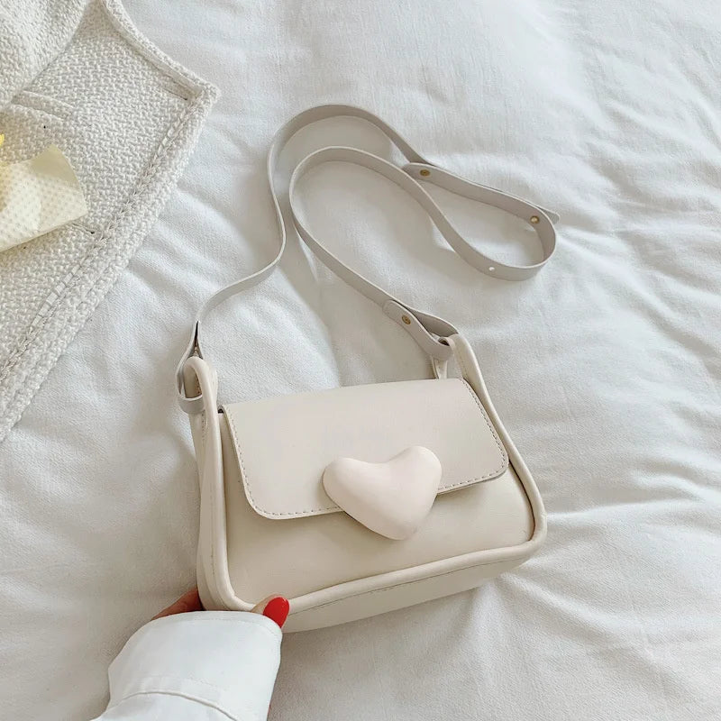 Vintage Leather Crossbody Bag for Women Love Buckle Shoulder Bag