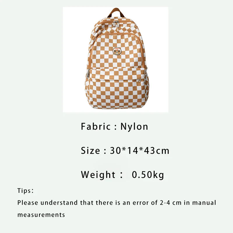 Pink Plaid School Backpacks for Girls with Pendant