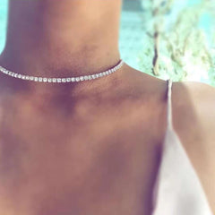 Rhinestone Crystal Choker Necklace Wedding Party Silver Chain Jewelry