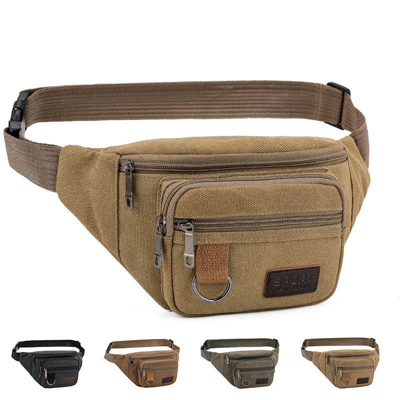 Canvas Men Waist Bag Sports Pockets Outdoor Chest Bag