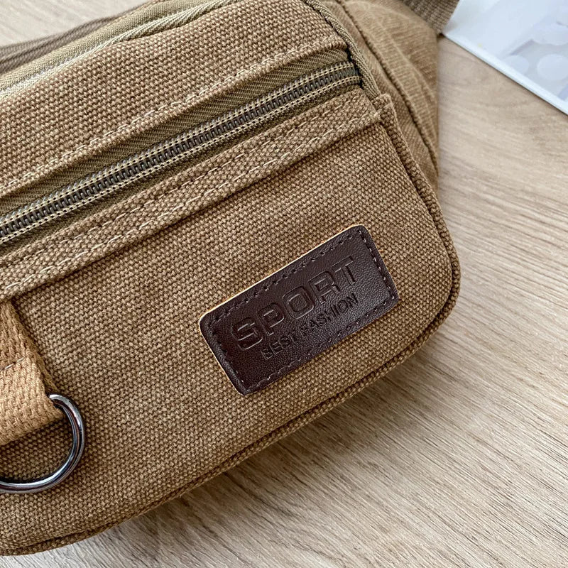 Canvas Men Waist Bag Sports Pockets Outdoor Chest Bag