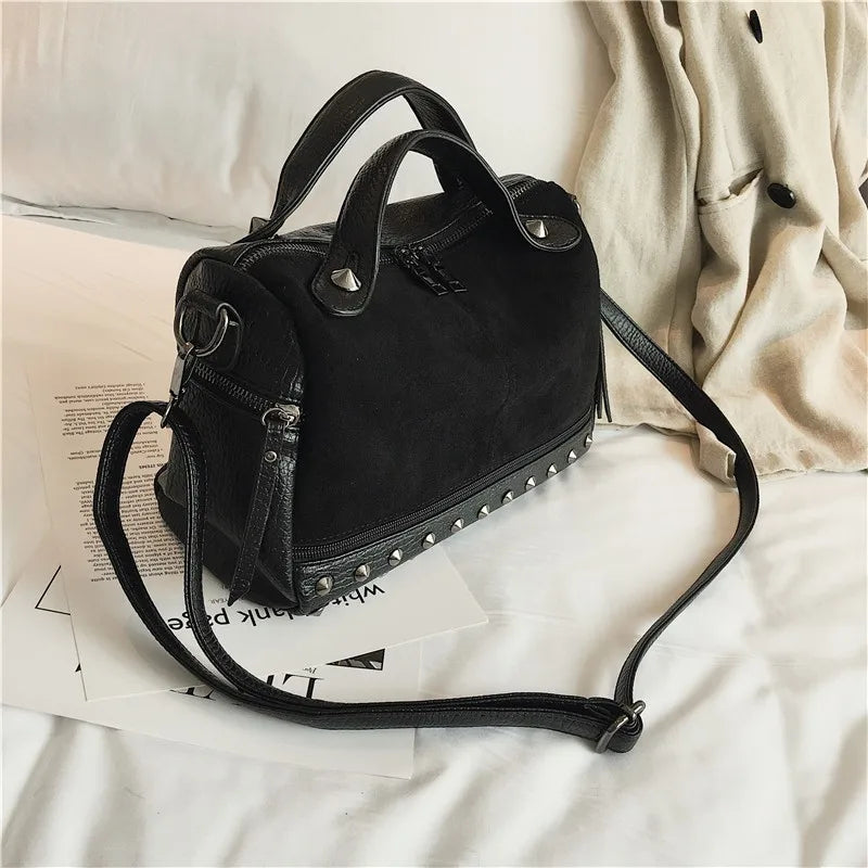 TTOU Women Suede Rivet Handbags Vintage Large Capacity Shopping Bag